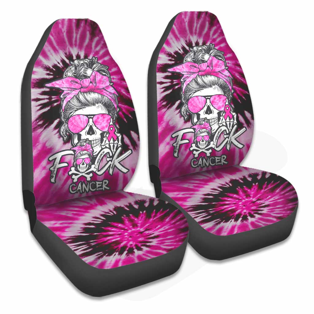 Fck Cancer Skull Automotive- Breast Cancer Awareness Seat Covers 0822