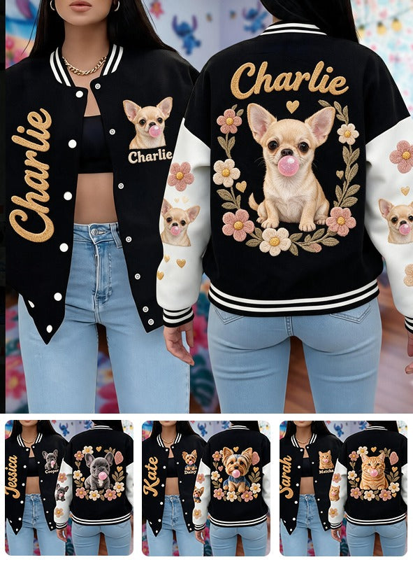 Personalized Fawn White Chihuahua Puppy Varsity Jacket Dog Lover Gift