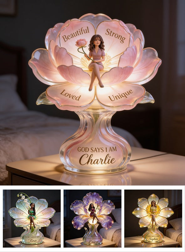 Personalized Middle-Aged Latina Woman Flower Acrylic LED Night Light Self Love Gift