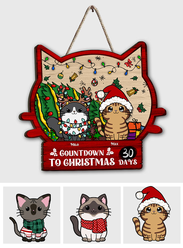 Countdown To Christmas - Personalized Cat Wood Sign