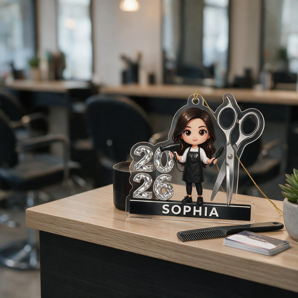Personalized 2026 Female Hairdresser Acrylic Ornament - Hairstylist Christmas Gift