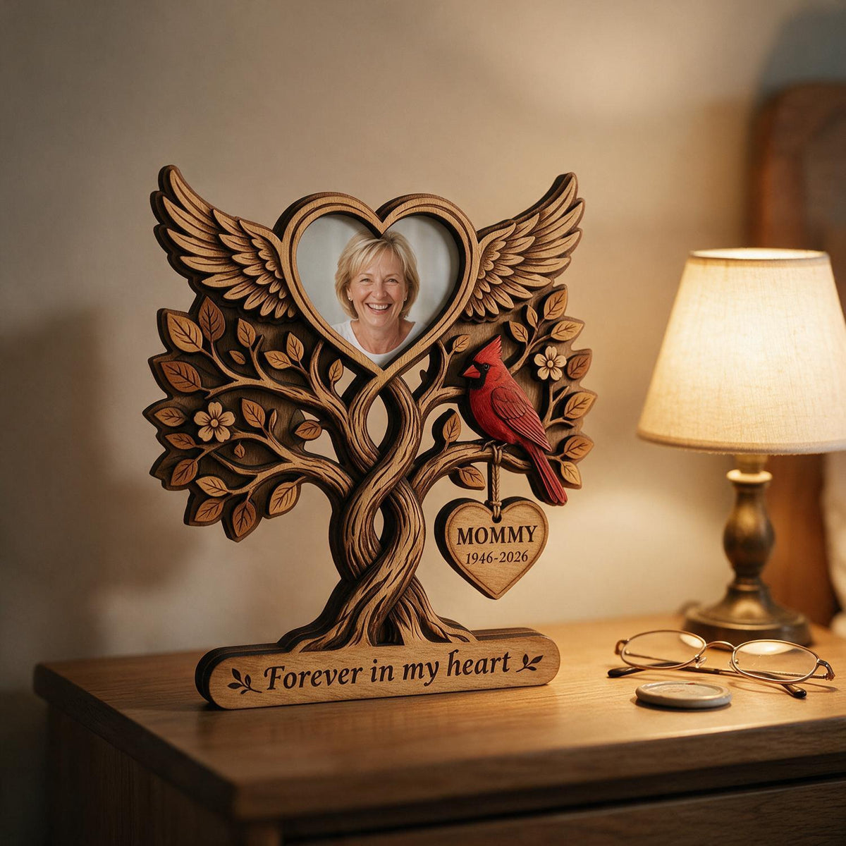 Forever in Our Hearts Memorial - Personalized 2-Layered Wooden Plaque - Heartfelt Sympathy Gift for Loved Ones