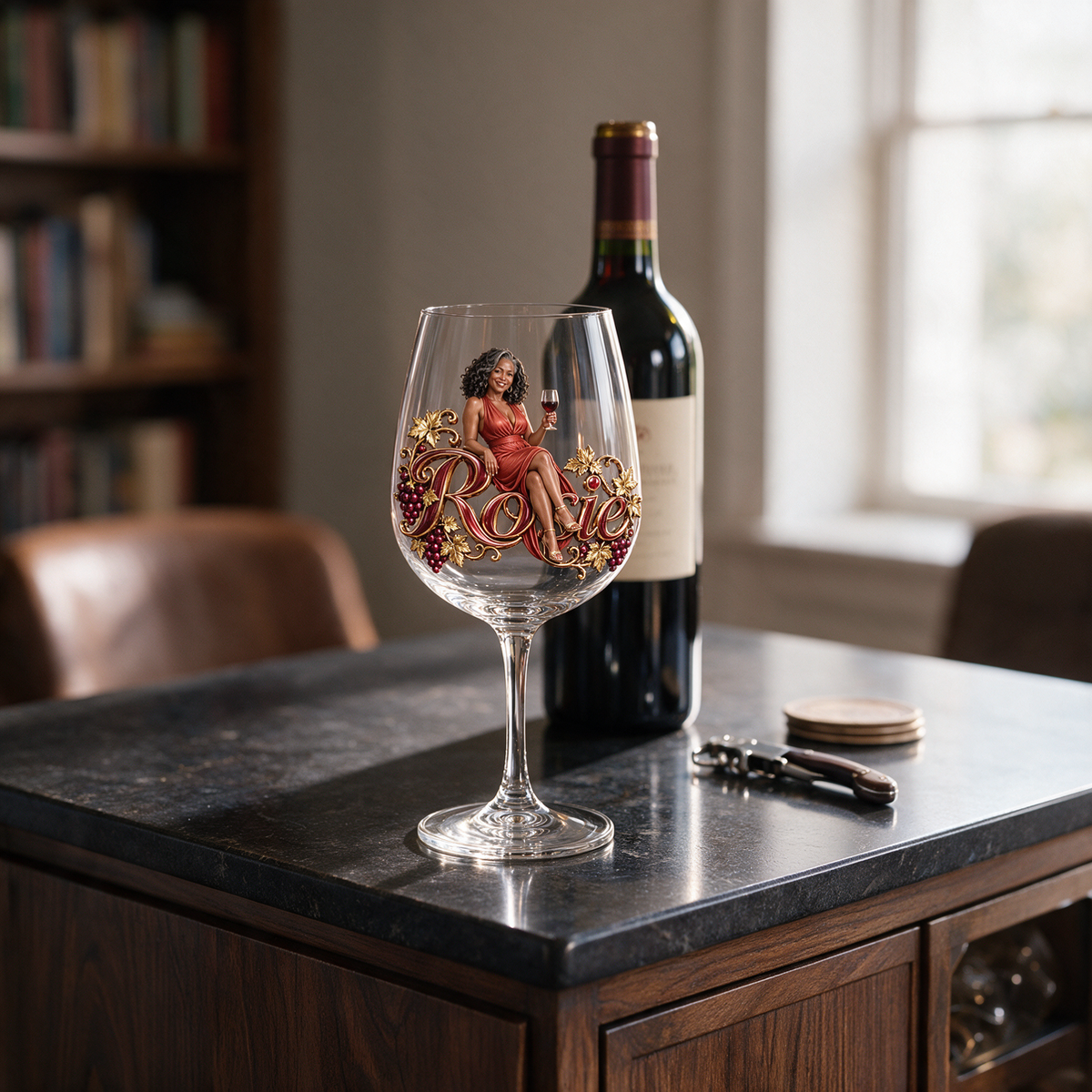 Personalized Custom Photo Vineyard Wine Glass - Gift for Older Women