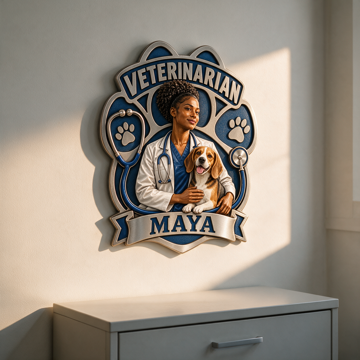 Personalized Custom Photo Veterinarian 3D Printed Cut Metal Sign - Gift for Young Women