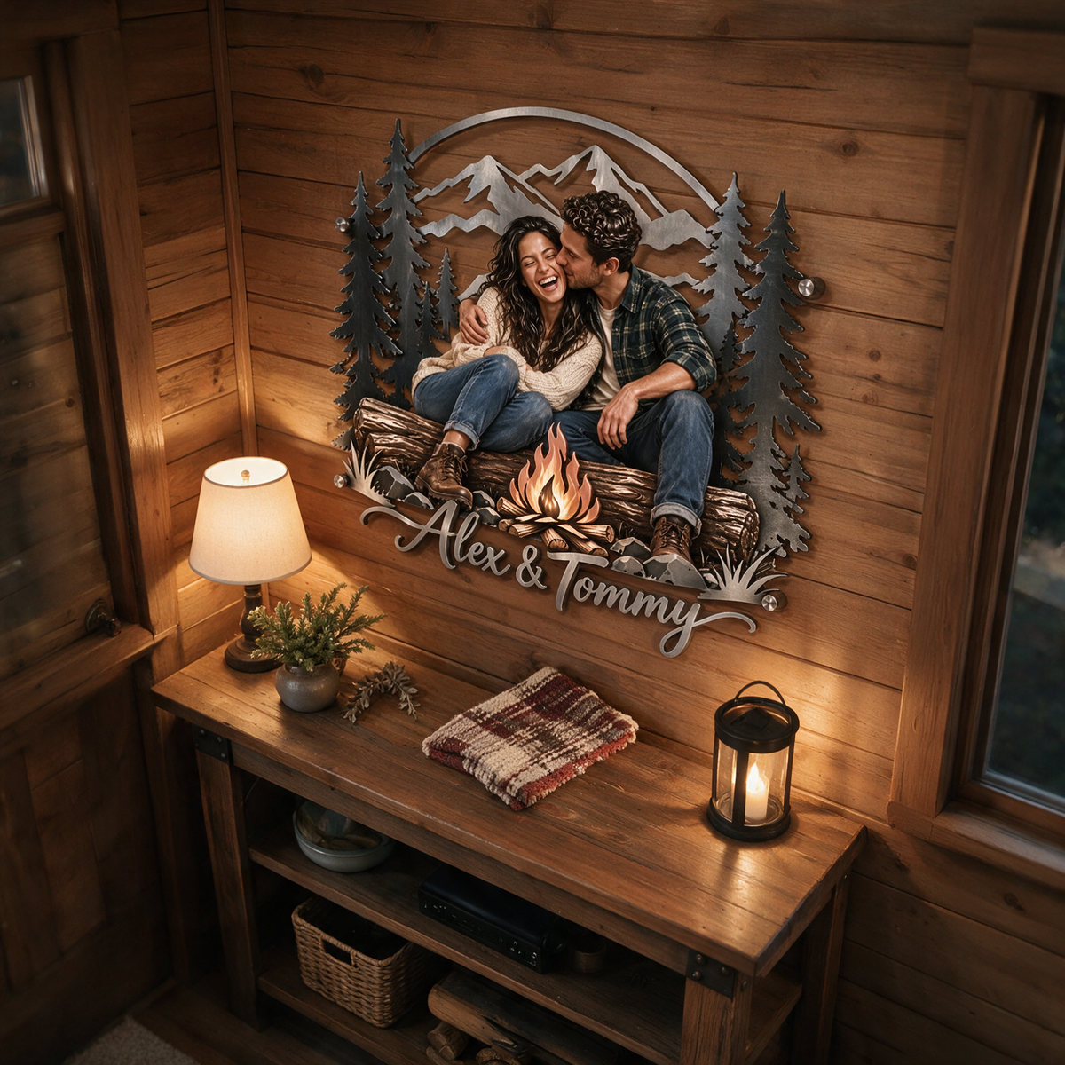 Personalized Custom Photo Camping 3D Metal Wall Art - Gift for Couples