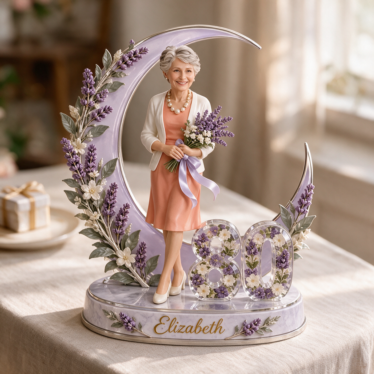 Personalized Birthday Figurine - Custom Portrait, Lavender Moon Keepsake Gift