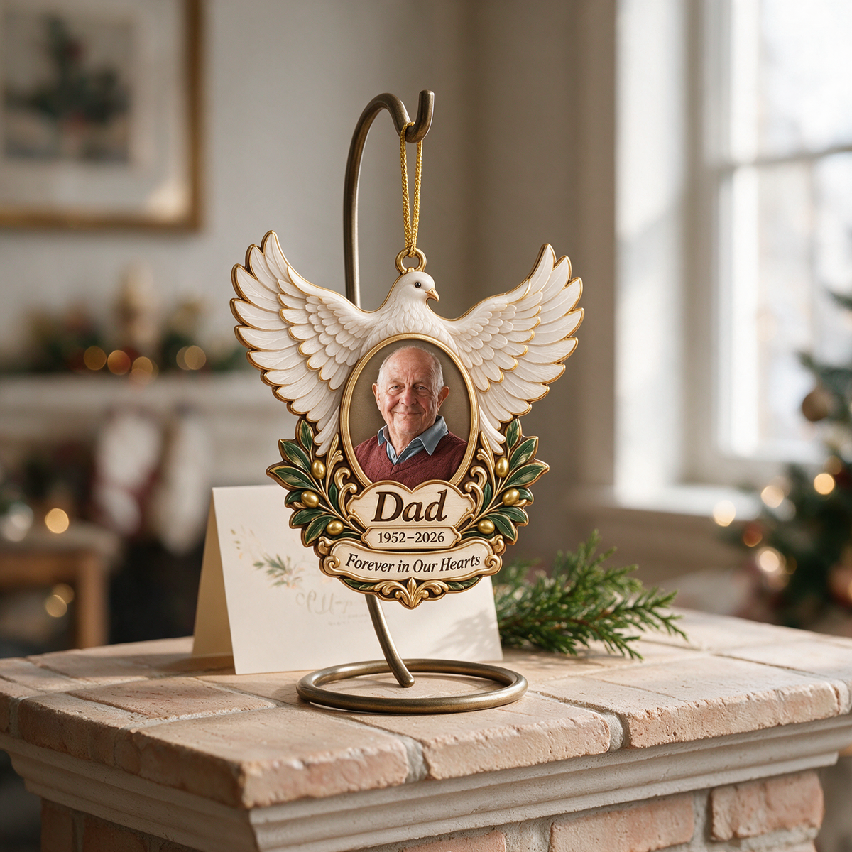 Personalized Custom Photo Dad Memorial Dove 3D Ornament - Christmas Remembrance Keepsake