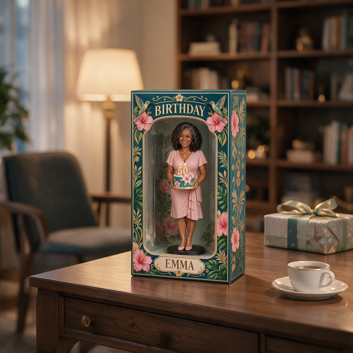 Personalized Custom Photo Tropical Hibiscus Figurine in Acrylic Display Box - 50th Birthday Gift for Women