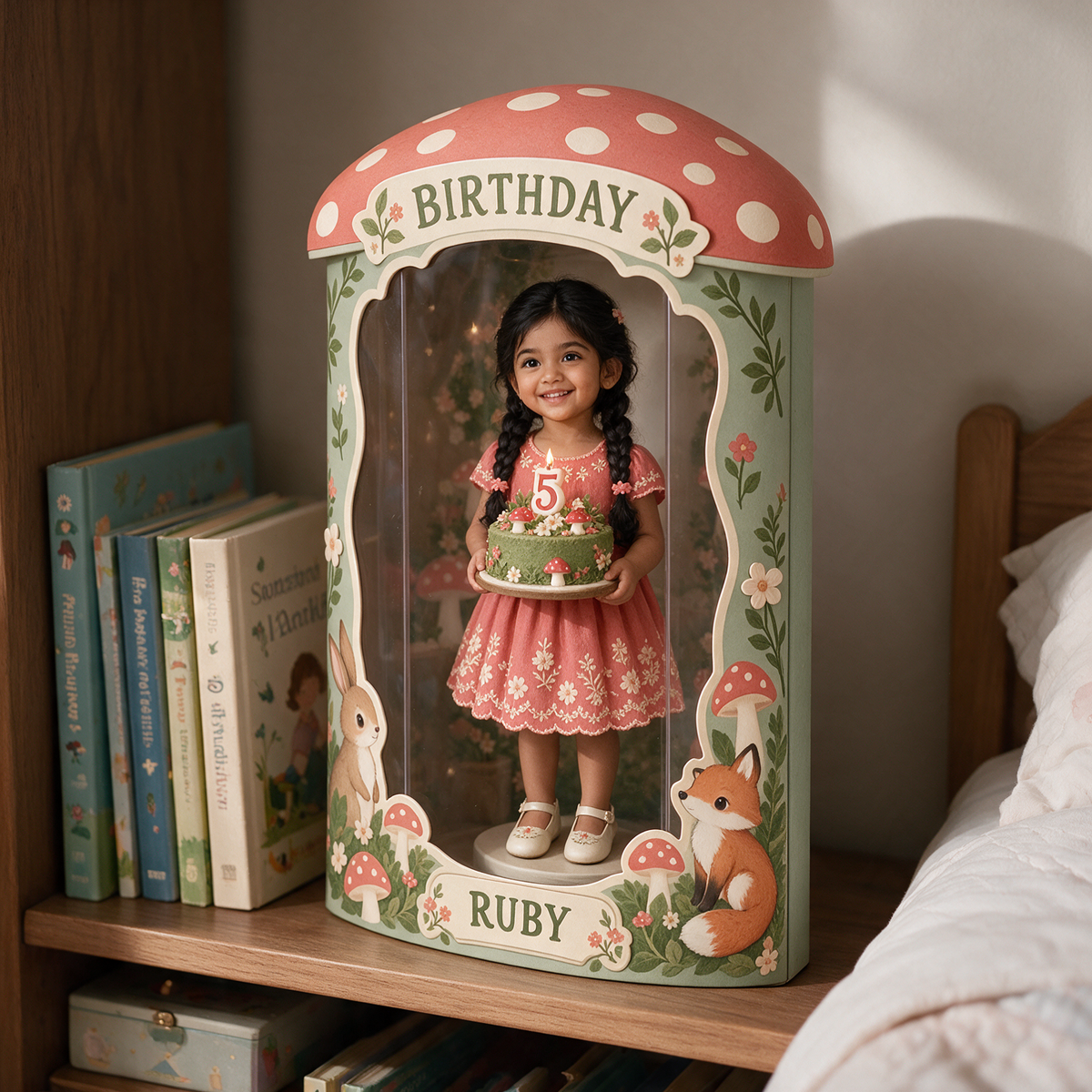 Personalized Custom Photo Woodland Acrylic Display Box - 5th Birthday Gift for Girls