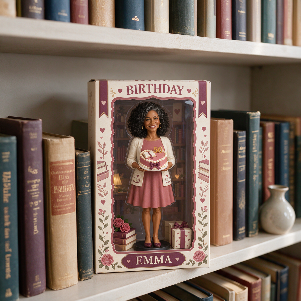 Personalized Book Lover Acrylic Display Box - 50th Birthday Photo Figurine Keepsake