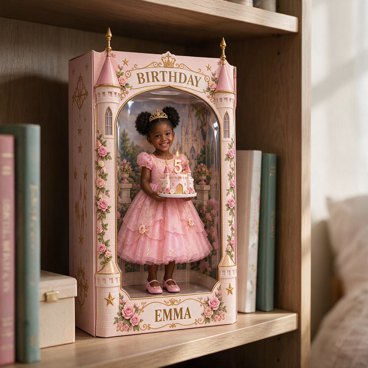Personalized Custom Photo Princess Castle Acrylic Display Box - 5th Birthday Gift for Girls