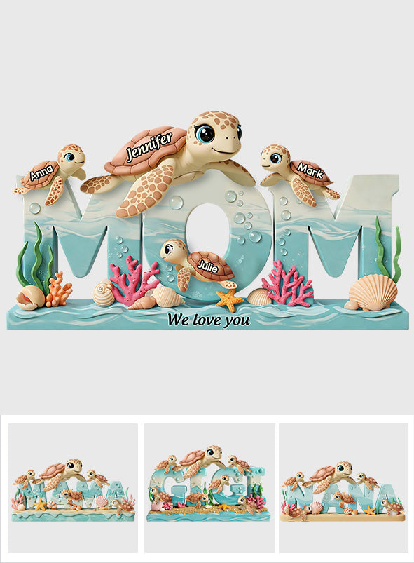 Mama Turtle - Personalized Mother Custom Shaped Acrylic Plaque