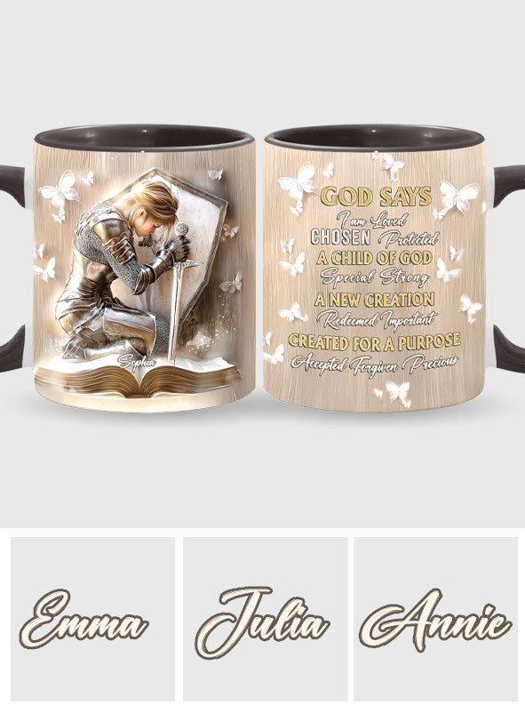 God Says I am Warrior - Personalized Christian Accent Mug