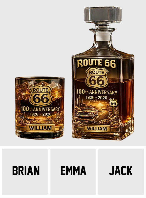 Route 66 100th Anniversary - Personalized Car Lover Whiskey Decanter Set