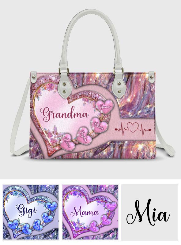 Grandma's Mom's Sweethearts - Personalized Grandma Leather Handbag
