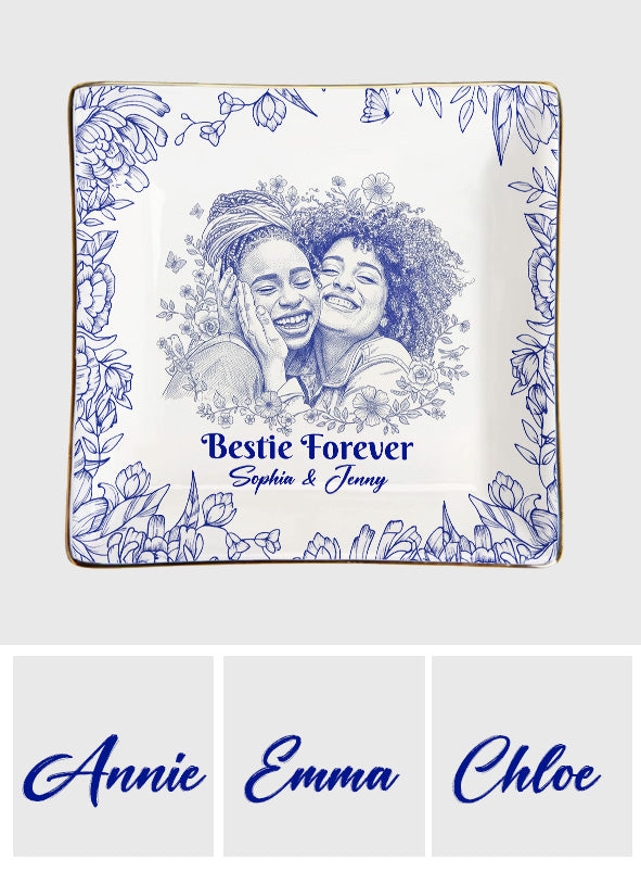 Toile De Jouy Besties Flower - Personalized Bestie Fully Printed Jewelry Dish