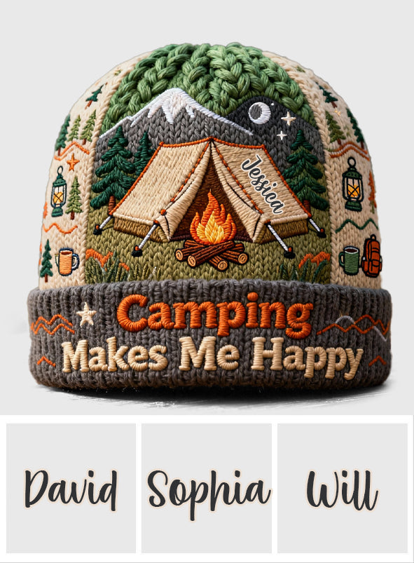 Camping Makes Me Happy - Personalized Camping Beanie Hat