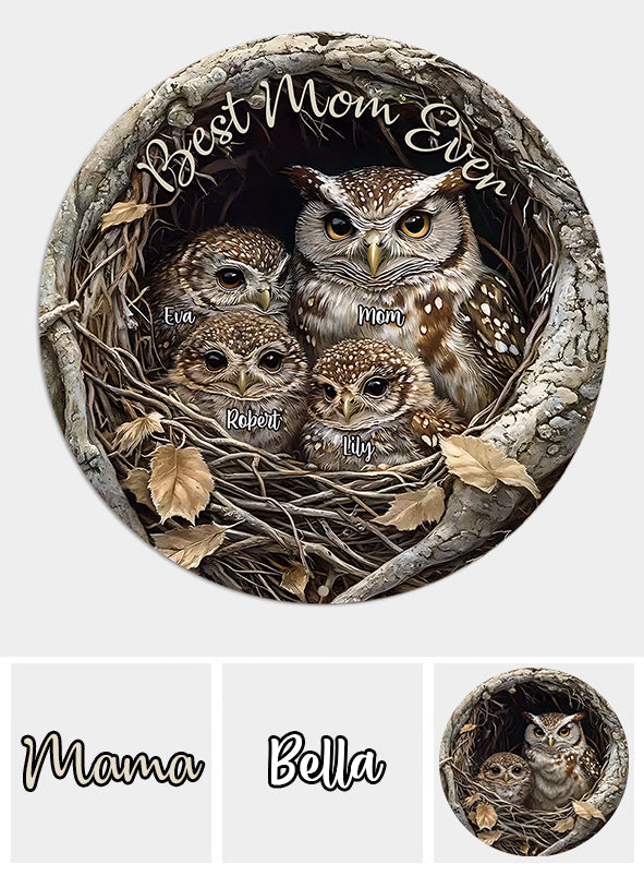 Best Owl Mom Ever - Personalized Mother Round Wood Sign