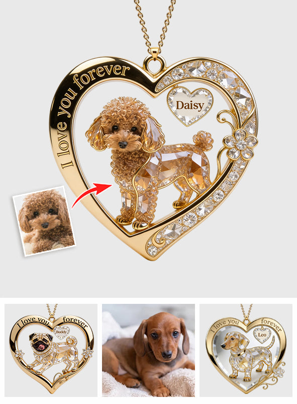I Love You Forever Upload Photo & Preview Instantly - Personalized Dog Shaped Metal Pendant Necklace