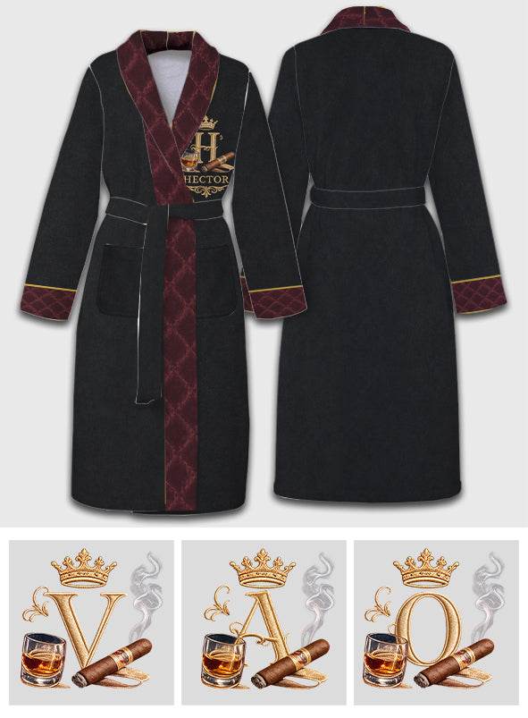 Personalized Luxury Whiskey Cigar Robe - Personalized Whisky Pajama Kimono Robe