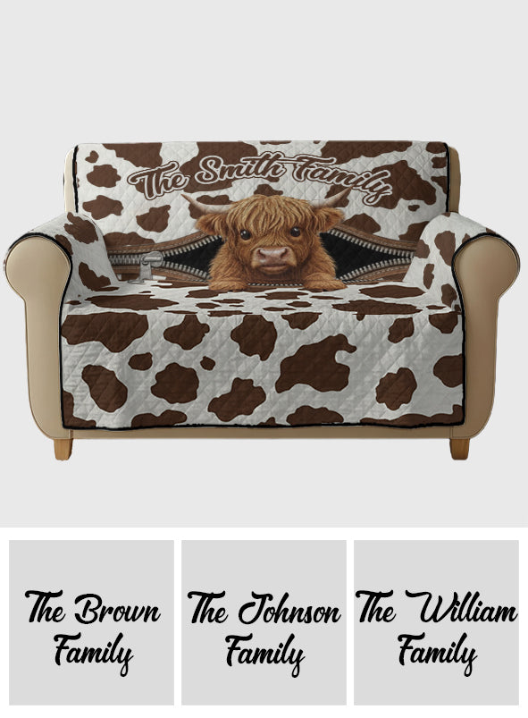 Cute Highland Cow - Personalized Highland Cow Quilted Sofa/Couch Cover