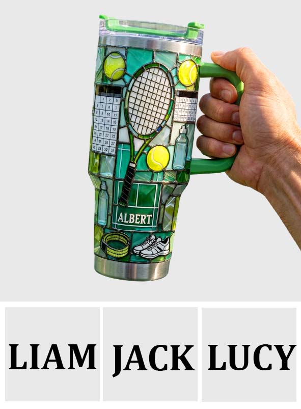 Happiest On The Court - Personalized Tennis Tumbler With Handle