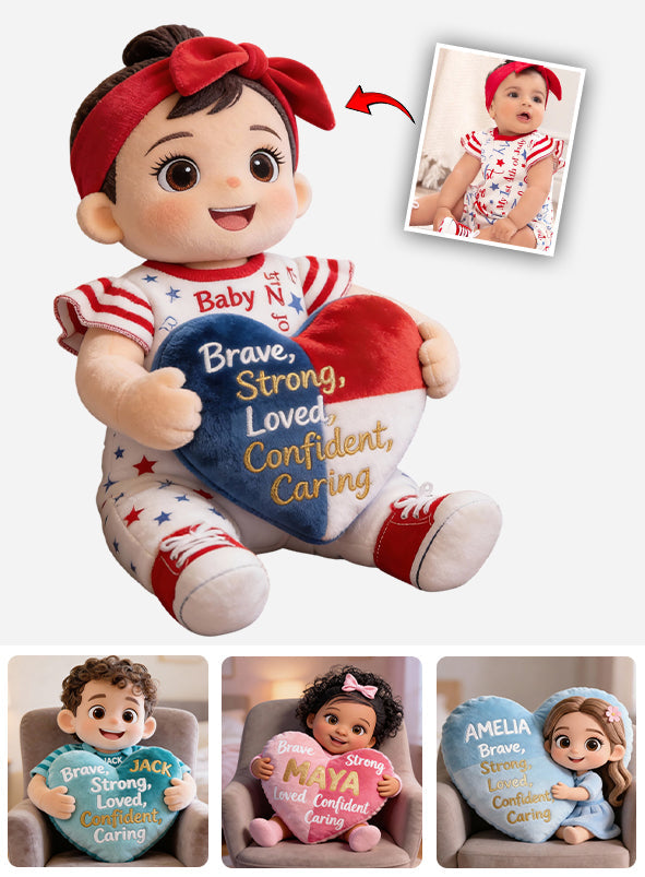 Brave, Strong, Loved - Affirmations Gift - Personalized Kid Faux Fur Shaped Pillow