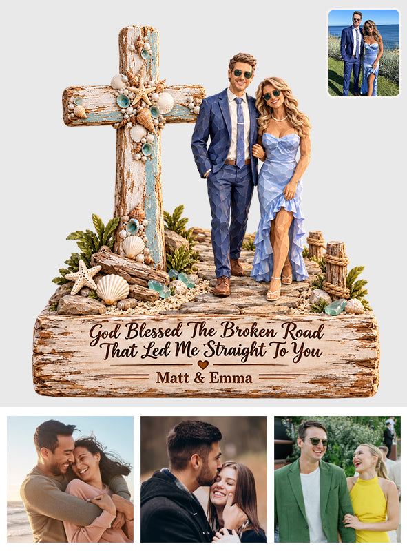 God Blessed The Broken Road That Led Me Straight To You - Personalized Couple Custom Shaped Wood Plaque