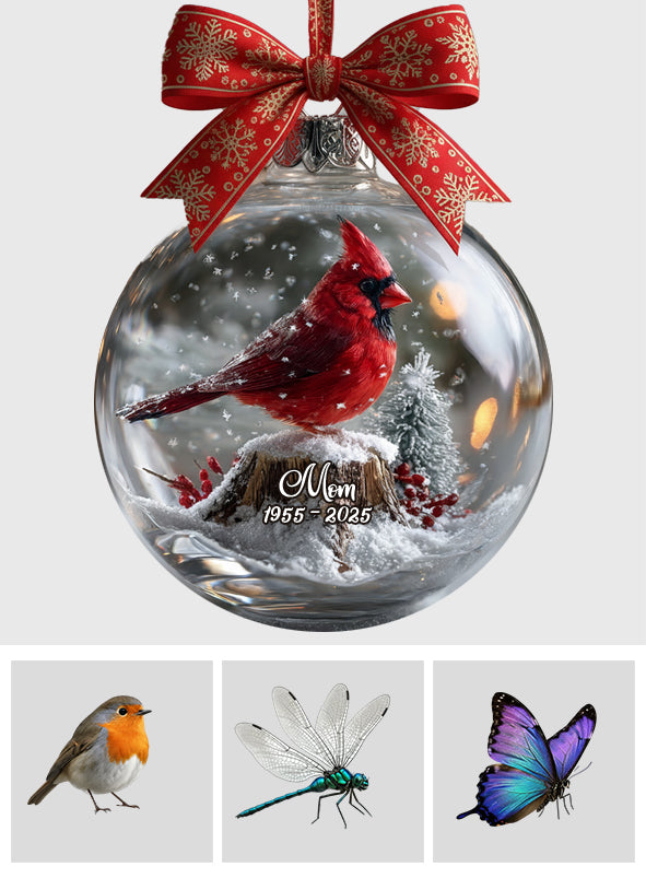 Cardinals Appear When Angels Are Near - Personalized Memorial Snow Globe Ornament With Bow