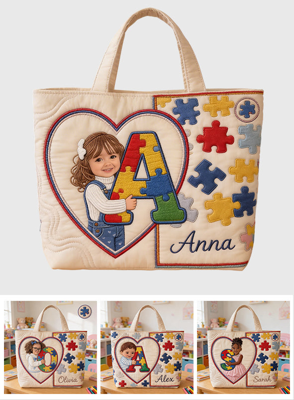Autism Letter - Personalized Autism Awareness Quilted Tote Bag