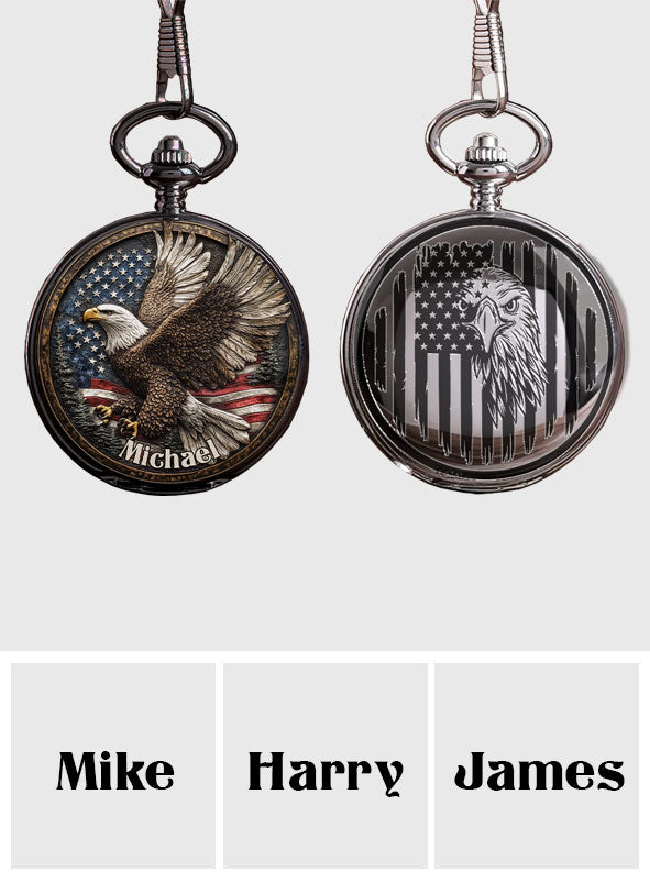 One Nation Under God - Personalized Bald Eagle Pocket Watch