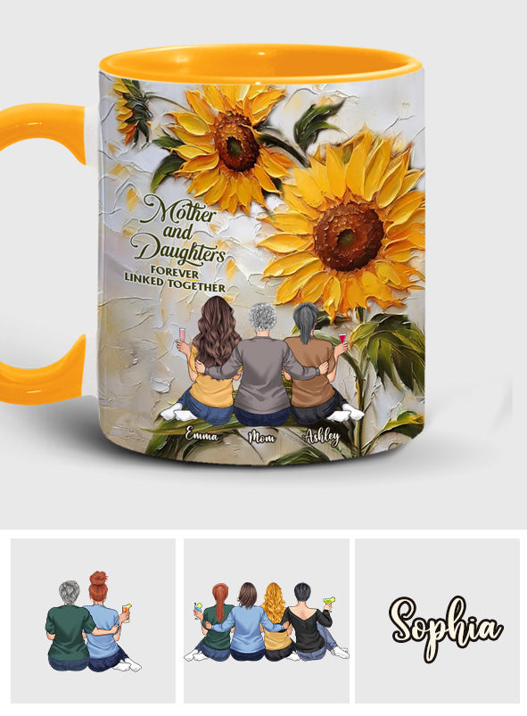 Mother And Daughters Forever Linked Together - Personalized Mother Accent Mug