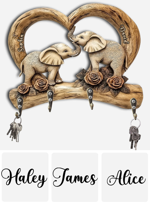 Sweetheart Elephants - Personalized Couple Custom Shaped Key Rack