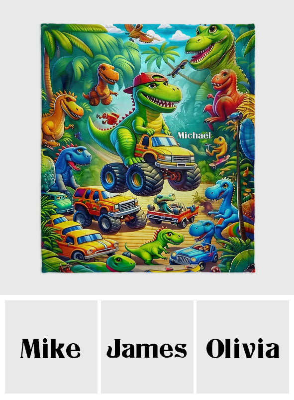 Cozy Dinosour Truck - Personalized Kid Blanket