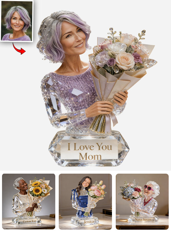 Mom Grandma And Flower Bouquet - Personalized Mother Custom Shaped Acrylic Plaque