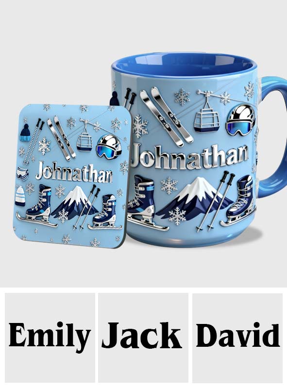 Skiing Makes Me Happy - Personalized Skiing Accent Mug & Coaster