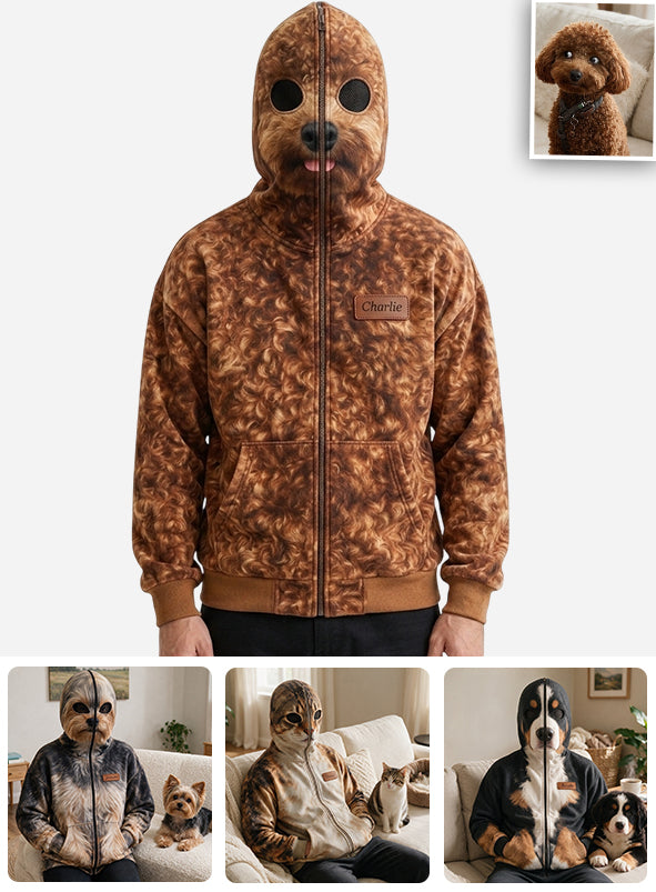Cosplay Your Pet - Personalized Dog Full Face Zipper Hoodie