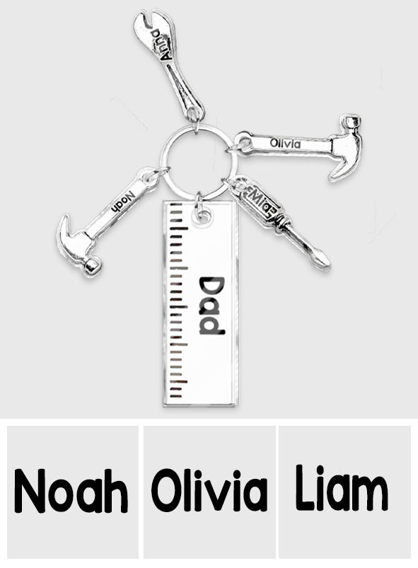 Dad Keychain with Hammer, Screwdriver & Wrench - Personalized Father Keychain with Charms
