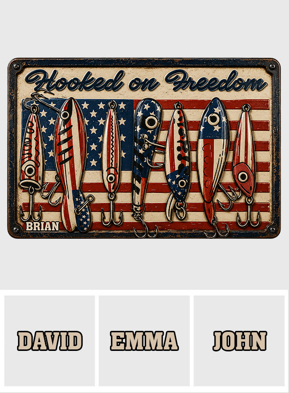 Patriotic Fishing Rod USA Flag - Personalized Fishing 3D Printed Cut Metal Sign