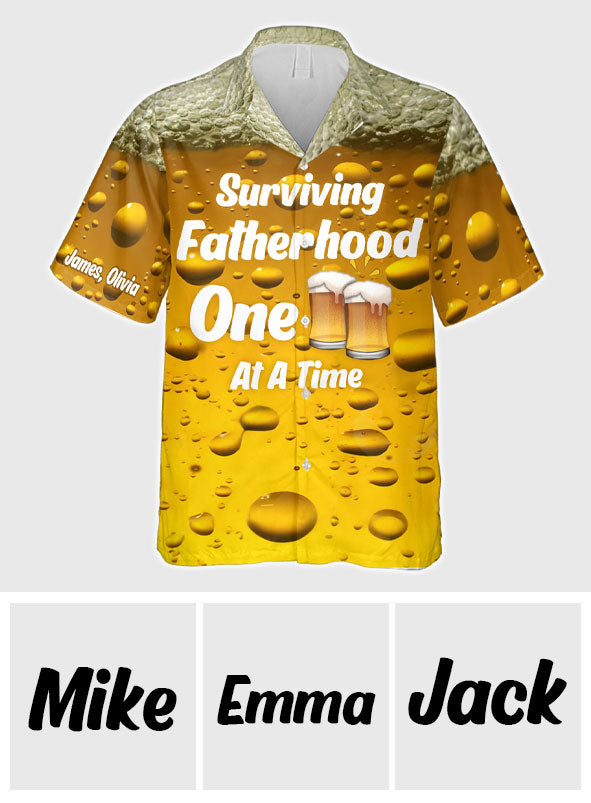 Surviving Fatherhood One Beer At The Time - Personalized Father Hawaiian Shirt