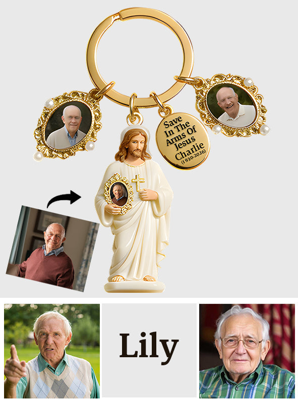 Save In The Arms Of Jesus - Personalized Memorial Keychain With Charms