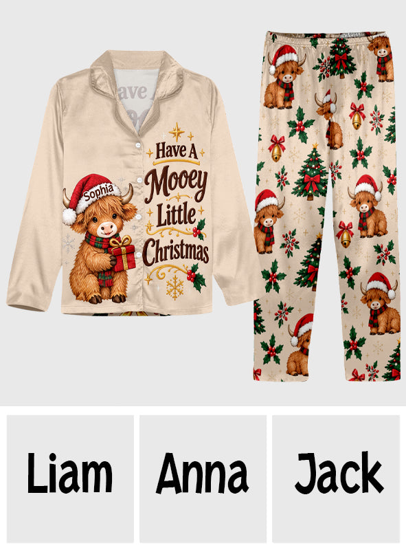 Have A Mooey Little Christmas - Personalized Highland Cow Button Down Pajamas