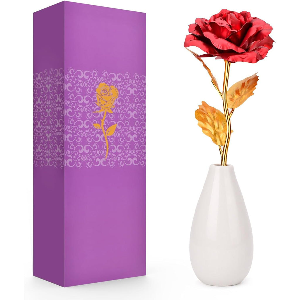 Artificial Rose Flower With Vase Mothers Day Mom Gifts