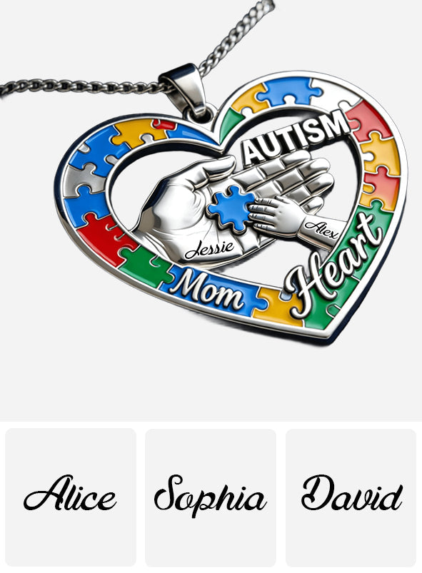 Autism Mom Heart - Personalized Autism Awareness Shaped Metal Pendant Necklace
