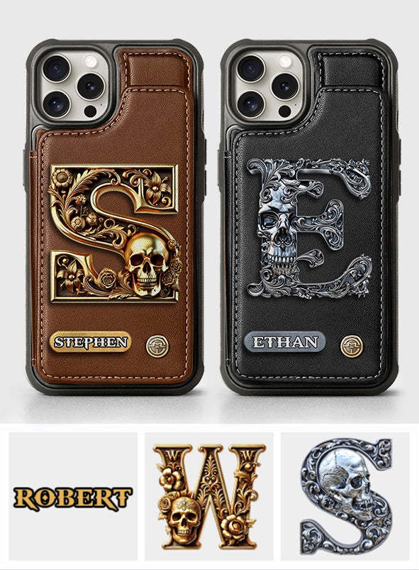 Skull Name Initial Letter - Personalized Skull Wallet Phone Case