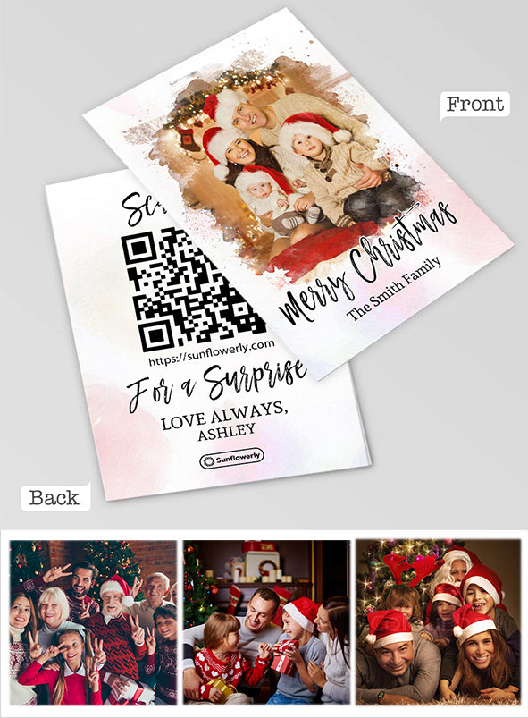 Merry Christmas Photo Upload Watercolor Effect - Personalized QR Greeting Card