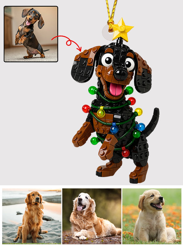 Cute Christmas Block Dog - Personalized Dog Custom Shaped Ornament