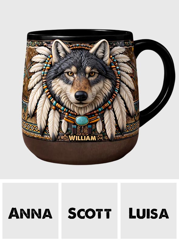 Native American Wolf - Personalized American Indian Printed Pottery Mug