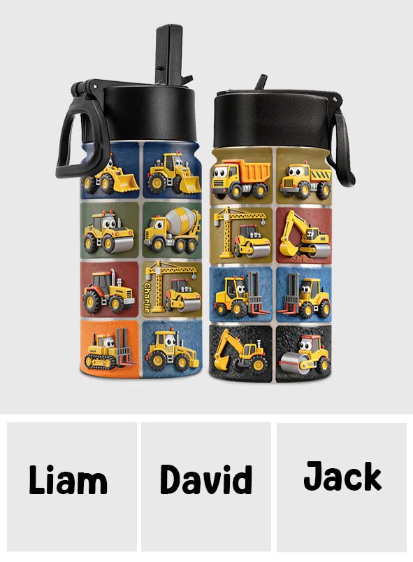 Construction Machines - Personalized Kid Kids Water Bottle