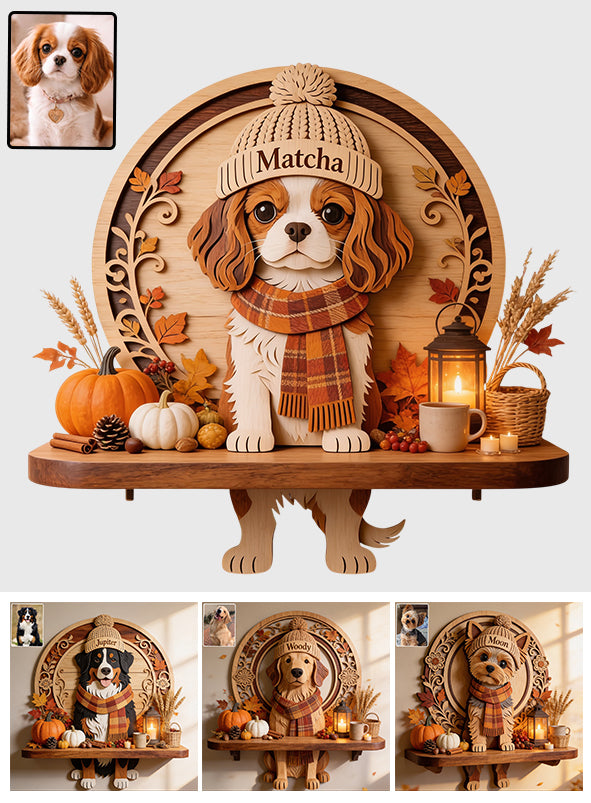 Hello Fall - Personalized Dog Wooden Floating Shelf